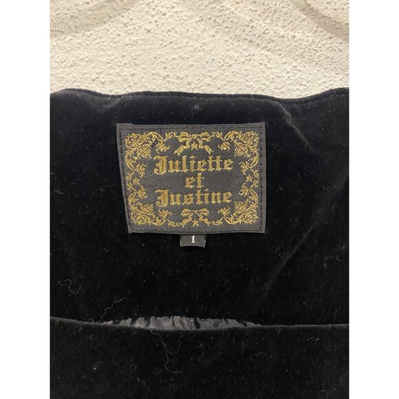 Juliette et Justine Dress Womens 1 Black Velvet Bodice Print Baroque Lolita - Picture 3 of 5